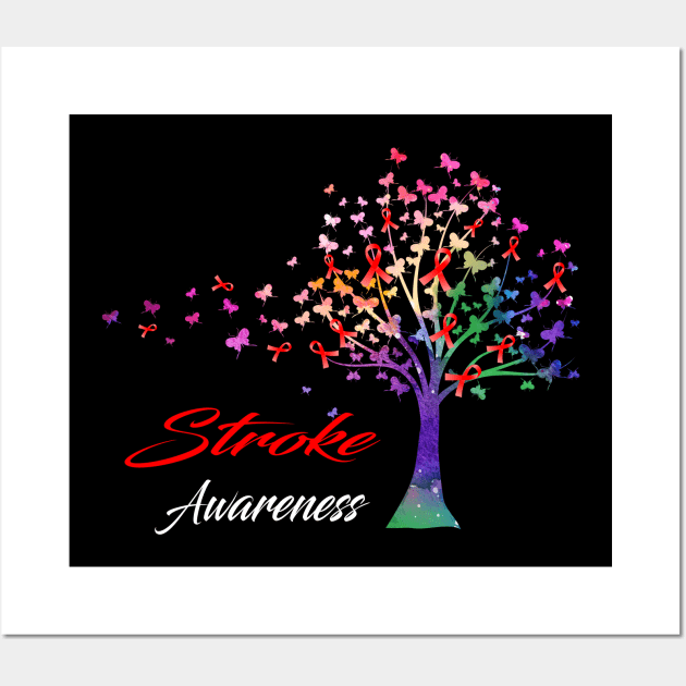 Tree Ribbons Stroke Awareness Support Stroke Warrior Gifts Wall Art by ThePassion99